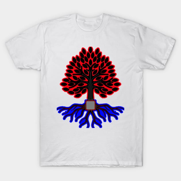 Mechanical Red Electronic Thunder Eating Tree T-Shirt by Student-Made